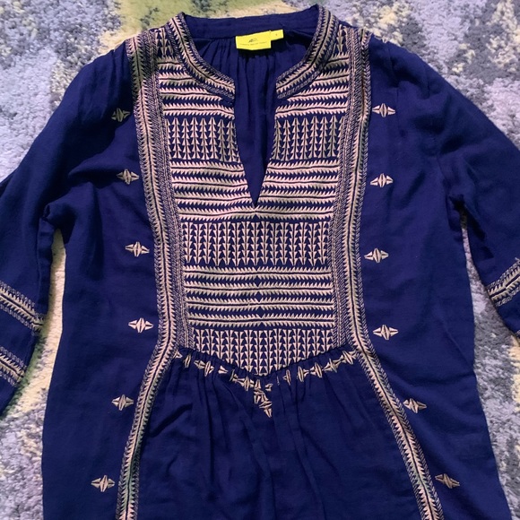 Roberta Roller Rabbit Blue and Gold Embroidered Tunic Top Small - Picture 4 of 6